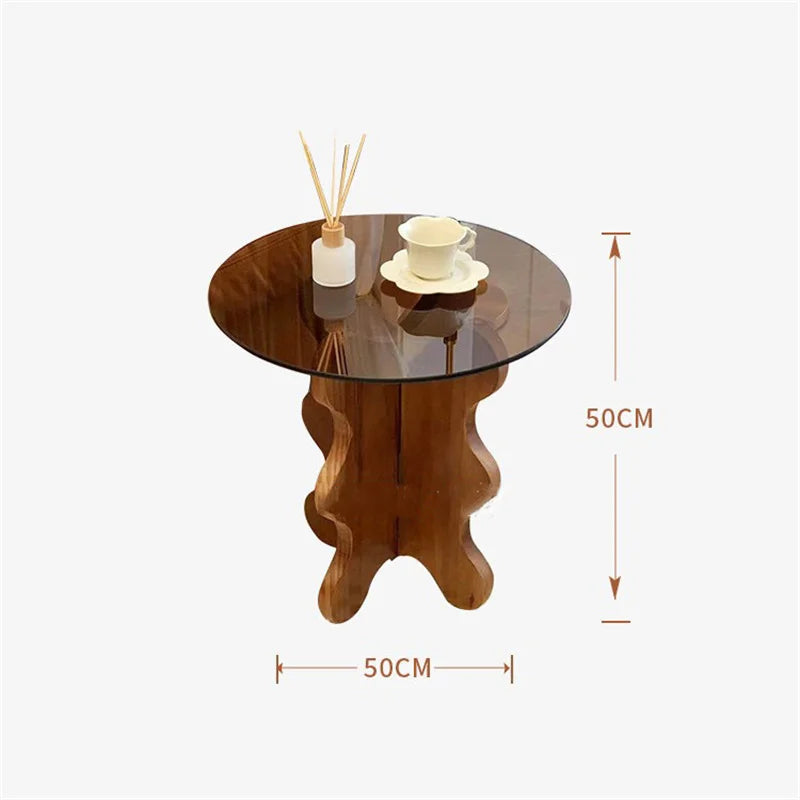 Table d'appoint de luxe légère en bois massif, Tables basses en verre nordique pour meubles de salon, Table d'angle pour petit appartement