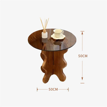 Table d'appoint de luxe légère en bois massif, Tables basses en verre nordique pour meubles de salon, Table d'angle pour petit appartement