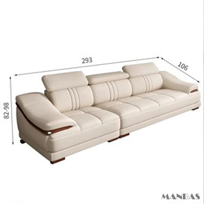 Elegant Leather Sectional Sofas Sets with Cup Holder, Adjustable Headrests & Bluetooth Speaker - MINGDIBAO Living Room Couches