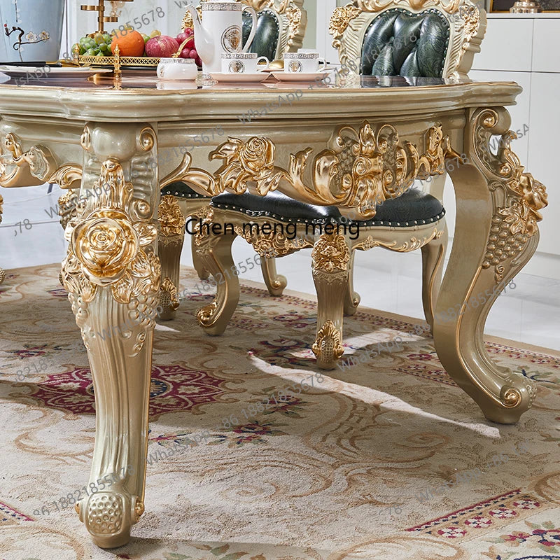 European Solid Wood Dining Table and Chair Combination Rectangular Dining Table Luxury American Leather Villa Furniture