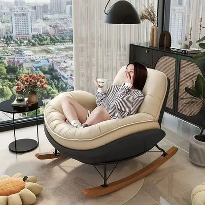 Nordic Style Rocking Chair for Living Room Cat scratch SKin Leather Light Luxury Lounge Chair for Adult Lazy Sofa Balcony Chair