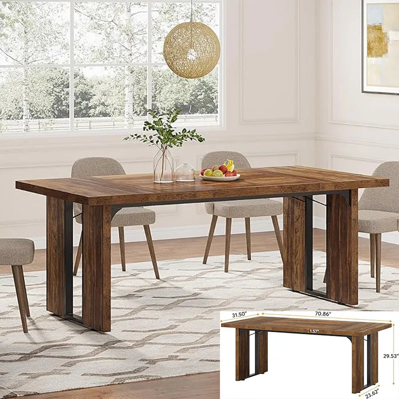 63-inch Dining Table for 4-6, Farmhouse Kitchen Table with Large Tabletop, Rectangular Eating Table for Dining Room, Living Room