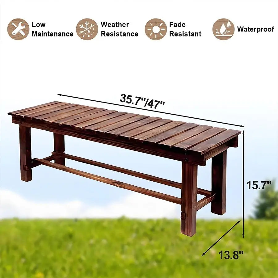 Bancs de jardin d'extérieur résistants aux intempéries, banc de terrasse deux places sans dossier, banc en bois avec lattes résistantes aux hautes températures