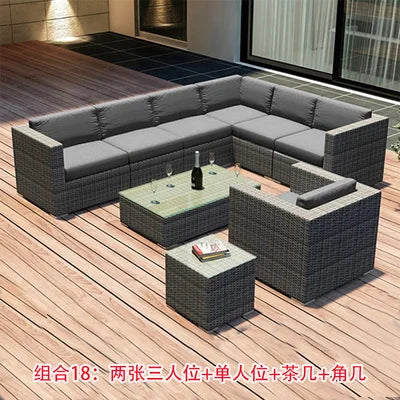 Outdoor rattan sofa combination living room rattan chair sofa outdoor rattan sofa courtyard balcony leisure