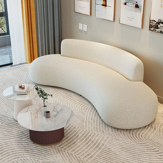 Comfort Beige Lamb Fleece Sofa with Soft Sponge Cushion Modern Sturdy Wooden Frame Living Room Couches Office Hotel Lounge Sofas