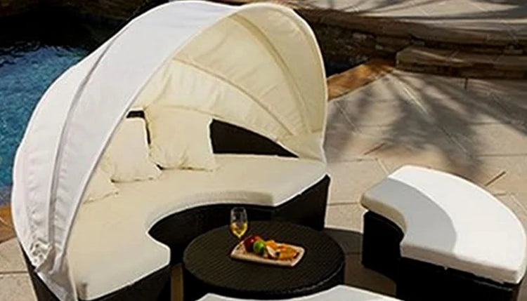 LYN Resort Leisure Rattan Bed Courtyard Shade Sofa Outdoor Round Bed