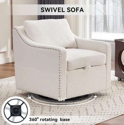 Teddy Fabric Swivel Accent Chair Single Sofa Chair with Upholstered One Back Pillow Armrest Rivets for Home Office Living Room
