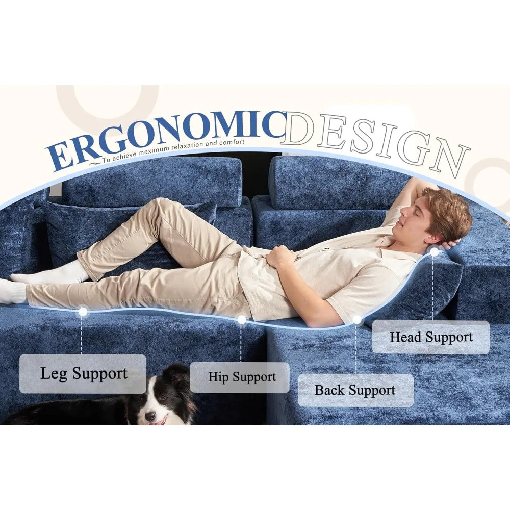 Cloud Sectional Couch L-Shape Chaise, Modern, Deep Seat, Modular Sofa for Living Room, Bedroom, Comfortable Couches