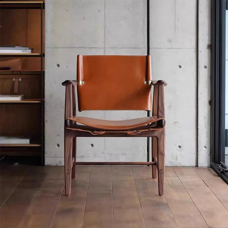 Light Luxury Living Room Chair Saddle Leather Dining Chair Dining Chairs Ash Wood Backrest Chairs Home Bedroom Study Chairs