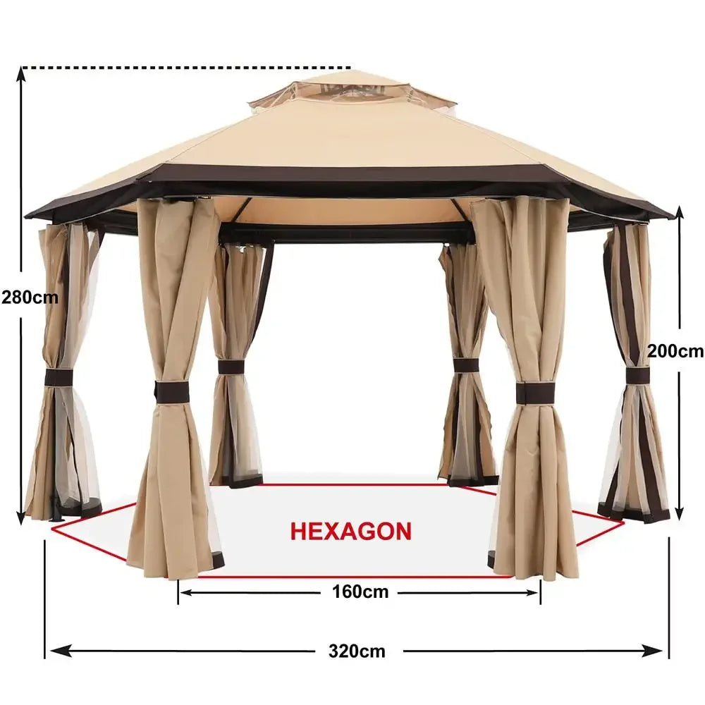 For 10'x10' Gazebos for Outdoor Hexagonal Gazebo with Netting and Privacy Curtains By, 120