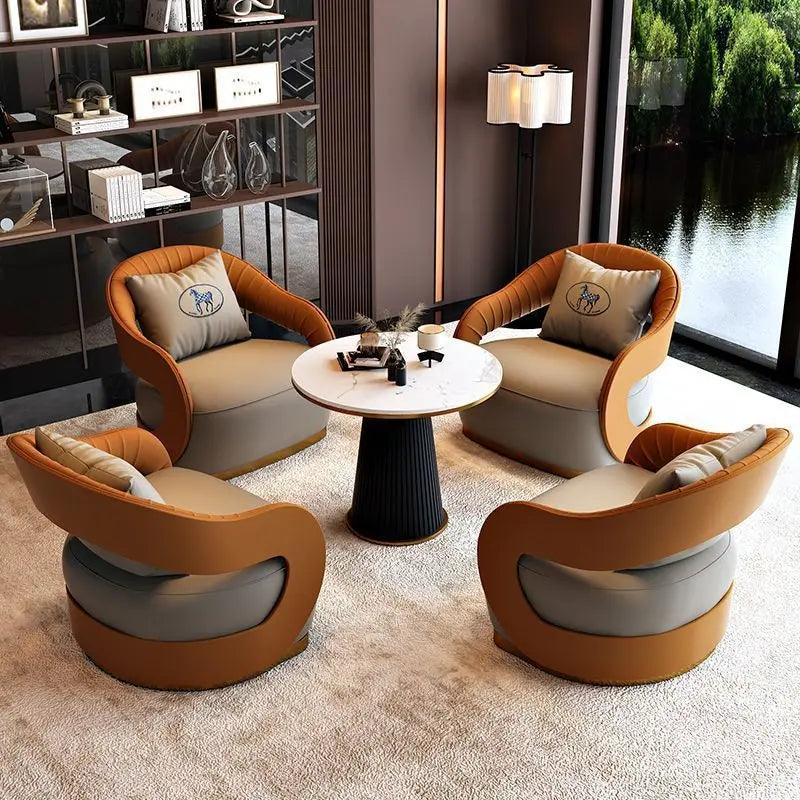 Italian style living room small chairs office and guest rooms single sofa chairs rotatable genuine leather leisure chairs