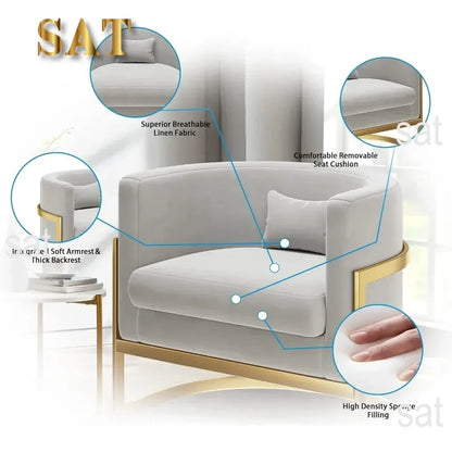 v Living Room Chair, Modern Gray Velvet Bucket Shaped Special Chair, Soft Padded Armchair, Bedroom Single Person Sofa