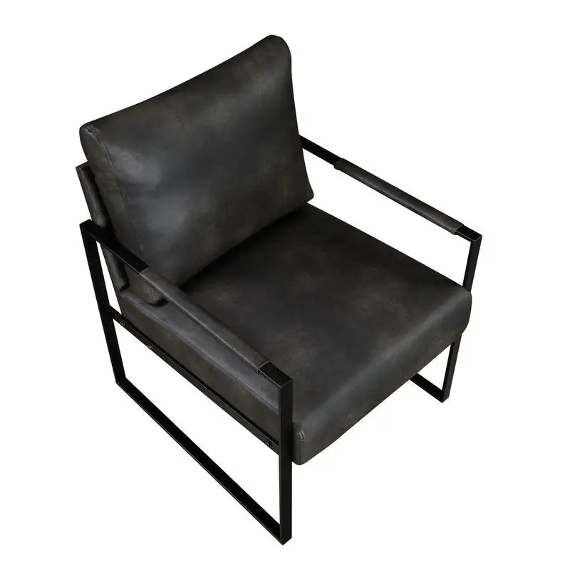 Modern Accent Chair with Cushioned Seat in Dark Gray Faux Leather, Stylish Black Metal Frame, Comfort, Durability, and Elegant