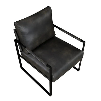 Modern Accent Chair with Cushioned Seat in Dark Gray Faux Leather, Stylish Black Metal Frame, Comfort, Durability, and Elegant
