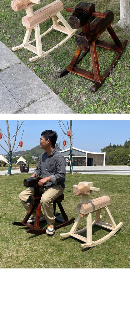Anti-corrosive solid wood rocking horse carbonized wood rocking chair adult decoration kindergarten outdoor toy Trojan horse