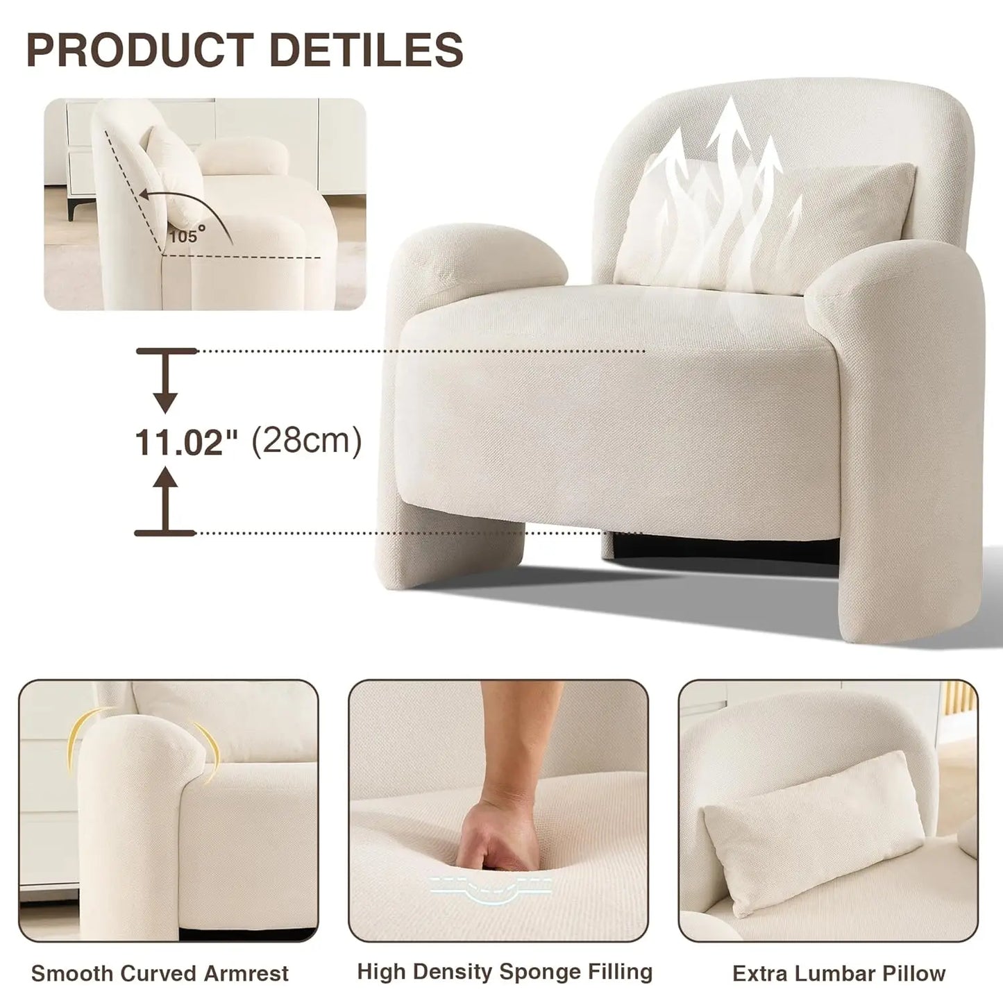 Oversized Accent Chair, Modern Linen Fabric Lounge Armchair for Living Room, Upholstered Comfy Reading Single Sofa, Customized