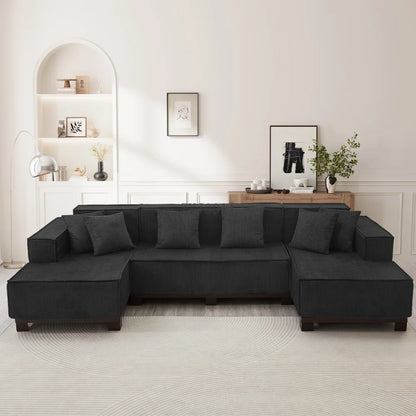 Modern U-Shaped Sectional Sofa 130" Sectional Sofa Upholstered Sofa with RGB LED Light Strip and 6 Pillows for Living Room