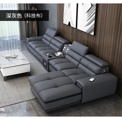 Simple and modern leather sofa combination large apartment living room L-shaped corner function headrest few fully