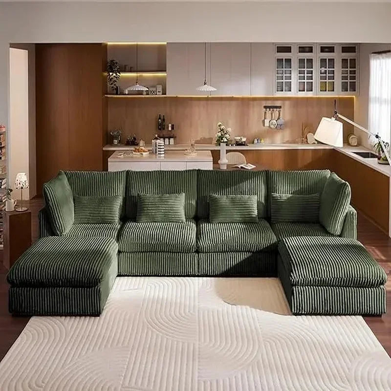 Wide Seat Sectional with Reversible Chaise, Modern Comfy Sleeper Sofa Bed for Living Room, Shaped Couches in Corduroy