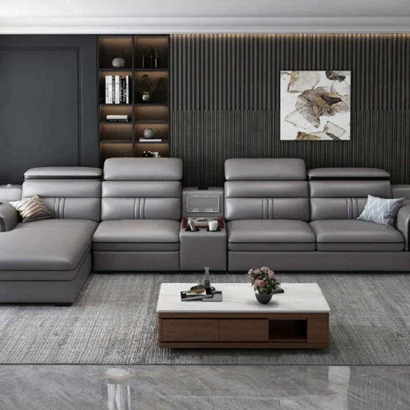 Genuine Leather Sofa Cowhide Modern Wireless Charging Smart Audio Sofa Living Room Corner Combination Divano Home Furniture