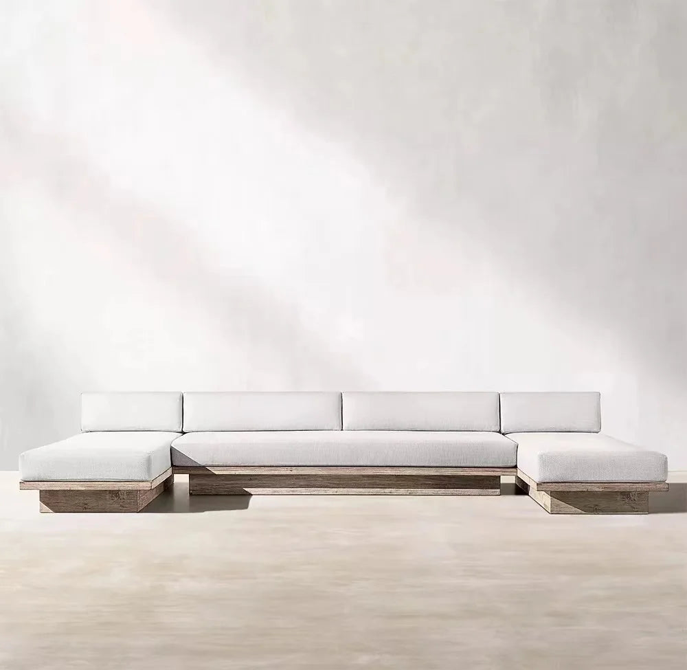 Modern Luxury Garden Outdoor Dining Table Large Sofa Set Burmese Teak Wood For Patio Terrace Beach Leisure Exterior Application