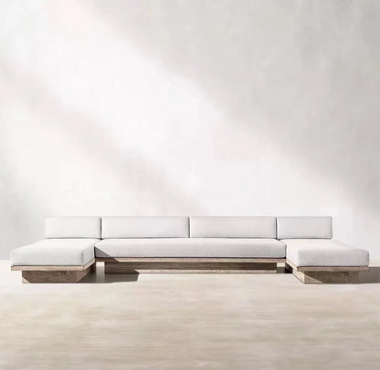 Modern Luxury Garden Outdoor Dining Table Large Sofa Set Burmese Teak Wood For Patio Terrace Beach Leisure Exterior Application