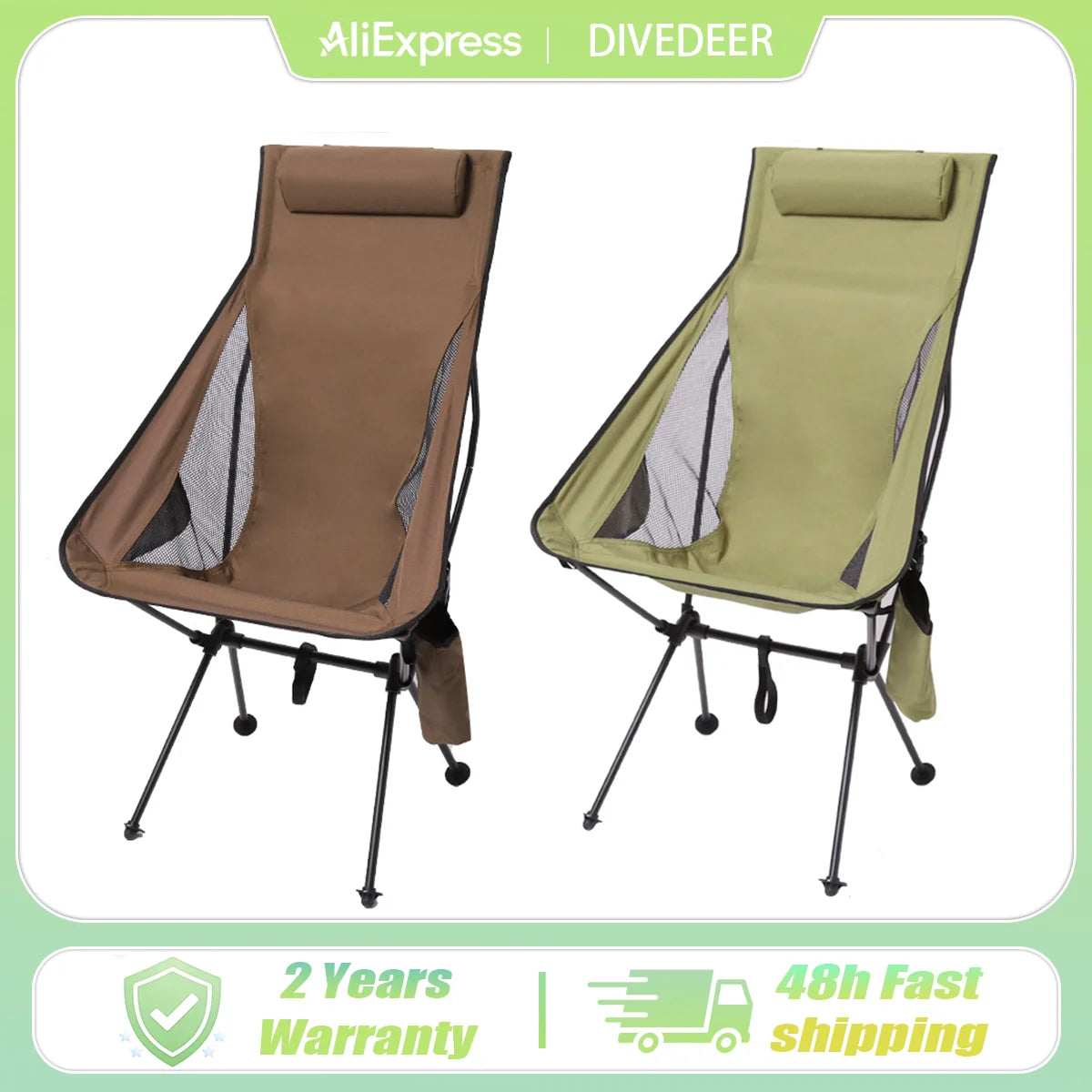 DIVEDEER Portable Folding Camping Chair with Headrest Lightweight Tourist Chairs Aluminum Alloy Fishing Chair Outdoor Furniture