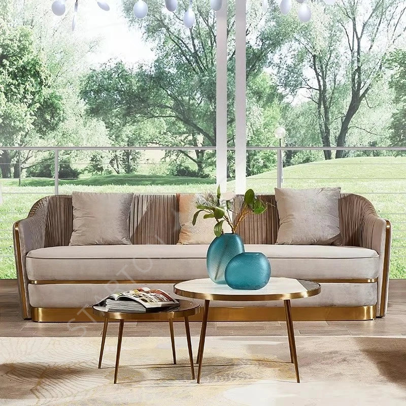Factory Direct Sales of the Latest Design Luxury Sofa，Velvet Apricot Fabric Living Room Sofa for Hotel Apartment，Sizes Availa