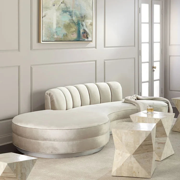 -Luxury Living Room Gold Stainless Steel Curved Sofa Velvet Upholstered Hotel Home Sofa