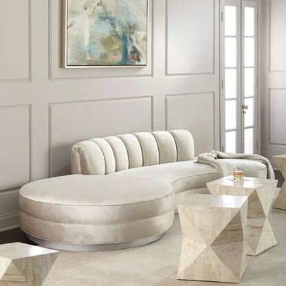 -Luxury Living Room Gold Stainless Steel Curved Sofa Velvet Upholstered Hotel Home Sofa