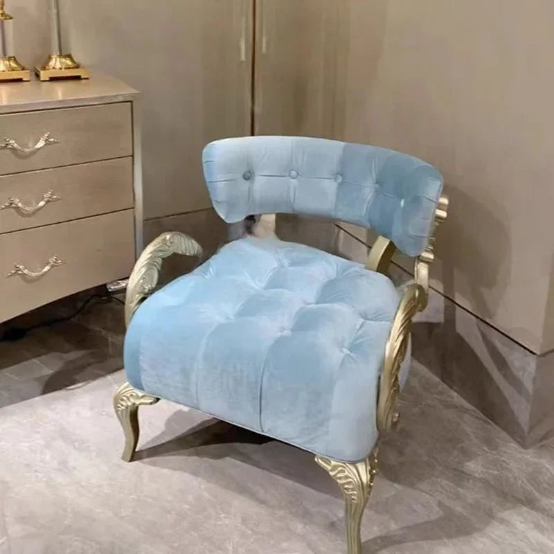 WWAmerican Light Luxury Wood Carved Couch Living Room Balcony Bedroom Fabric Craft Single Sofa Leisure