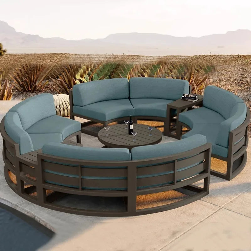 Premium Outdoor sofa combination villa courtyard garden waterproof and sunscreen terrace outdoor leisure arc shaped sofa