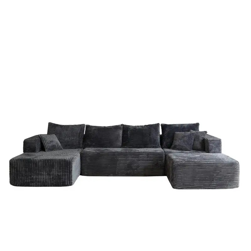 Modern U-Shaped Sectional Sofa with Ottoman, Deep Seat Corner Couch, No Assembly Required for Living Room Comfort