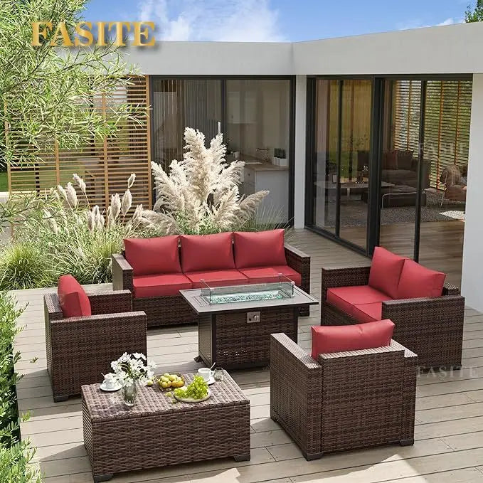 Furniture Set with Fire Pit Table, 8 Pieces Outdoor Oversized Sectional Sofa