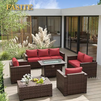 Furniture Set with Fire Pit Table, 8 Pieces Outdoor Oversized Sectional Sofa