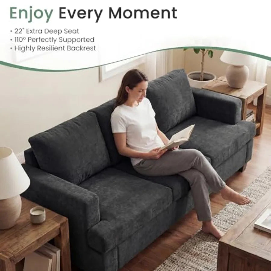 2 Piece Set Comfy Sofa Couch 3 Seater Loveseat with Deep Seats Modern Sleeper Couch for Living Room Dark Grey Chenille