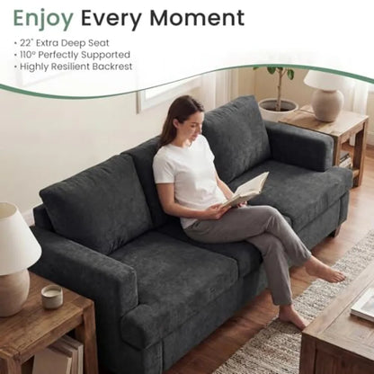 2 Piece Set Comfy Sofa Couch 3 Seater Loveseat with Deep Seats Modern Sleeper Couch for Living Room Dark Grey Chenille