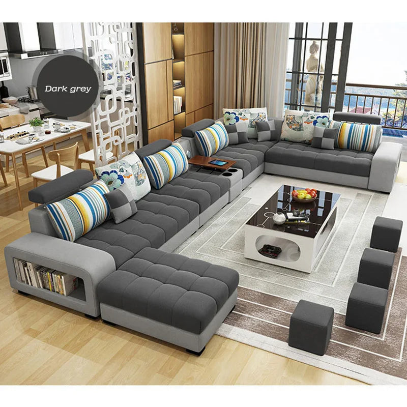 Light Luxury L-Shaped Sofa Set Living Room Furniture High Quality Big Sofa Set Modern Design Wooden Multifunctional Sofa