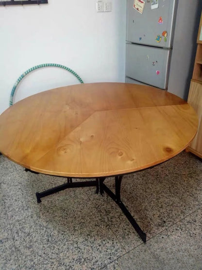 Modern simple solid wood, round folding dining table multi-function, wrought iron household small apartment