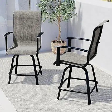 Counter Height Outdoor Swivel Bar Stools Set of 2, Patio Bar Chairs with Arms Backs for Porch Balcony, Poolside, Deck (Coffee,