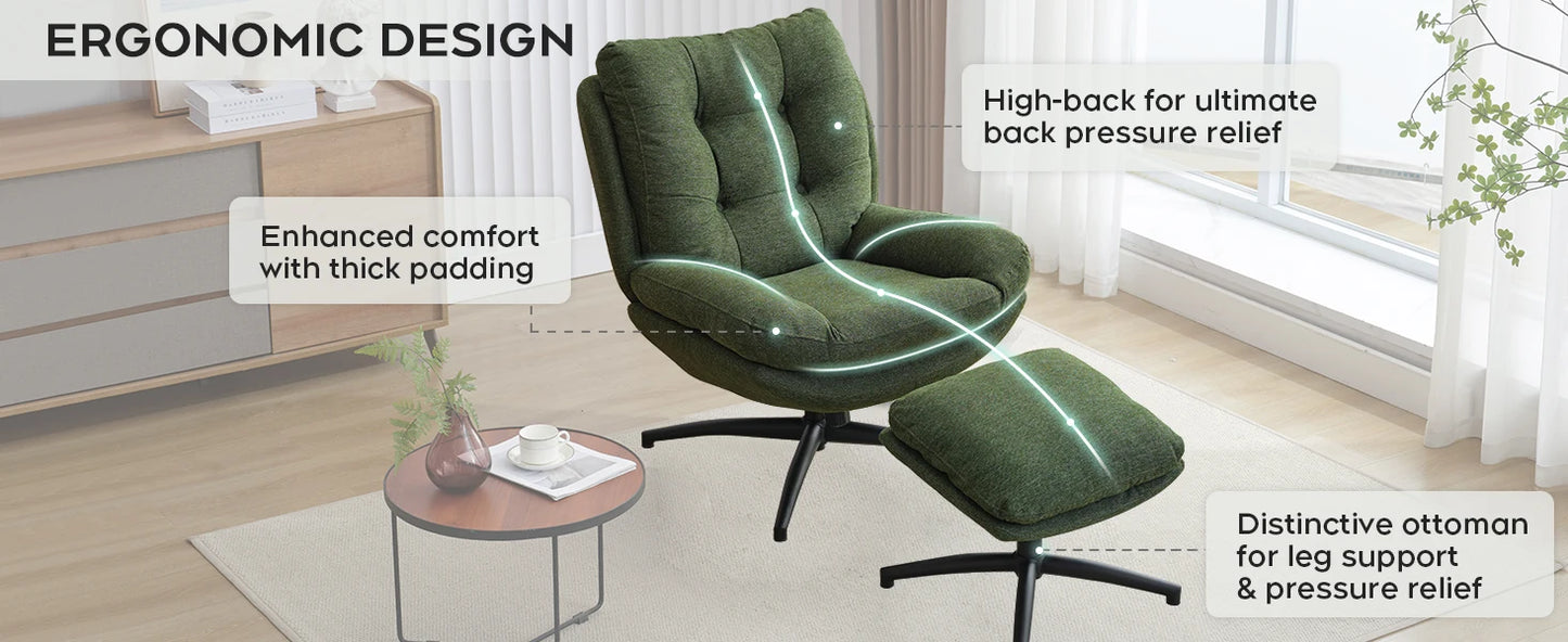 TODRANI 360° Chenille Rocking Swivel Accent Chair with Ottoman Ergonomic Reclining Lounge Chair for Living Room, Bedroom