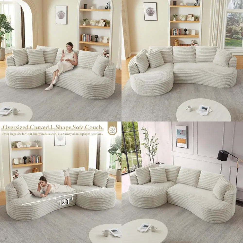 Deep Seated L-Shaped Cloud Sofa with Oversized Chaise, Sleeper Sectional Couch in Corduroy for Comfortable Relaxation