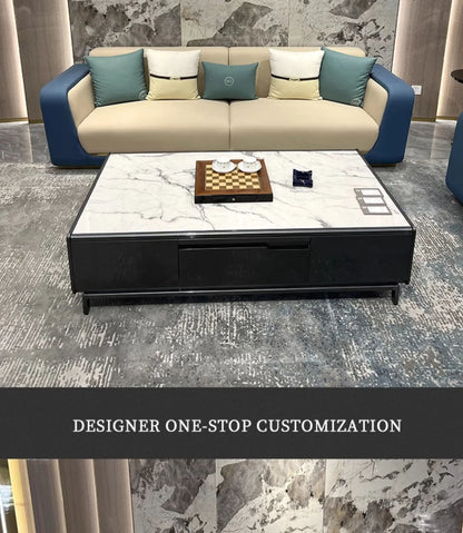 Italian light luxury large apartment leather sofa living room top layer cowhide designer villa high-end furniture combination