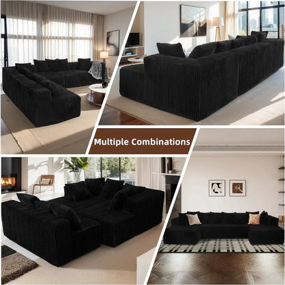 130" Cloud Sectional Couches For Living Room, U Shaped Boneless Sleeper Sofa Bed With Deep Seat Chaise, High Density Foam Compre