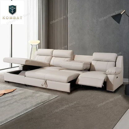 L-shaped Living Room Sofa Leather Electric Recliner Sofa Multi-functional Sofa Bed Folding Small Furniture with Storage Space