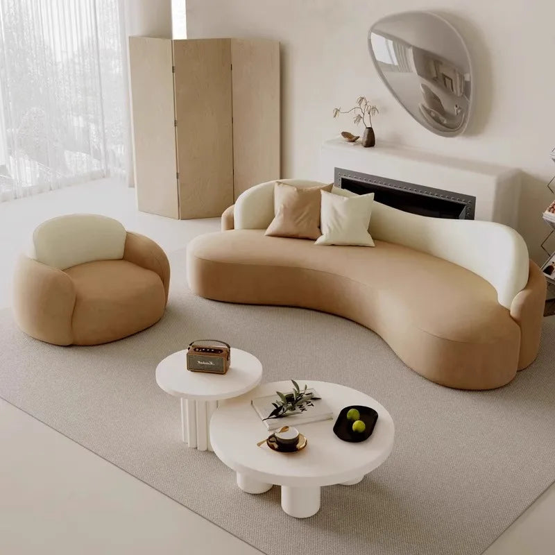 Internet celebrity homestay cream wind sofa small apartment living room beauty salon reception lounge curved sofa combination
