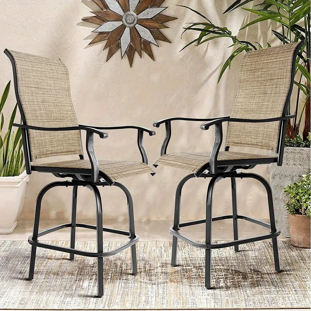 Patio Bar Stools Set of 2 Swivel Bar Height Tall Chairs Outdoor Barstools Chairs