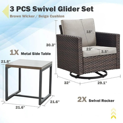 Rattan Wicker 3-Piece Outdoor Patio Set with Sofa, Coffee Table, and Cushions for Garden, Balcony, or Poolside