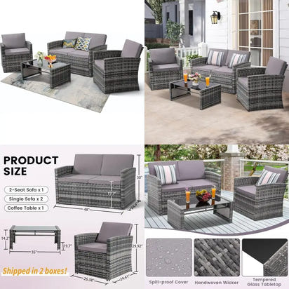 Outdoor Rattan Sofa Sectional Set with Cushions, Perfect for Patio, Garden, and Balcony Conversations