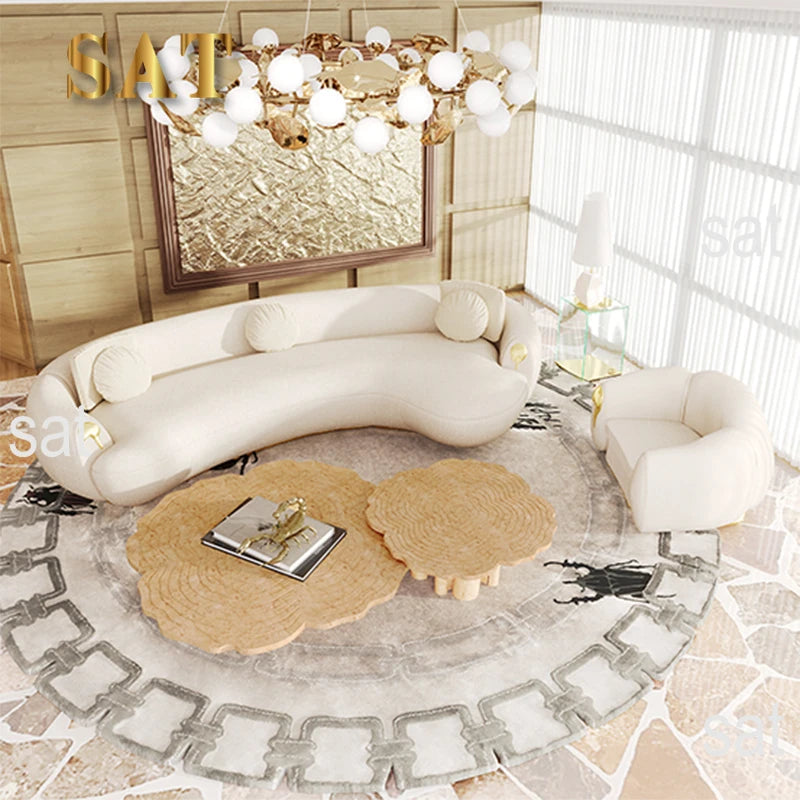db-Modern Style Frosted Genuine Leather Curved Multi-Seater Sofa Light Luxury High-End for Large Villas Living Rooms Sponge@